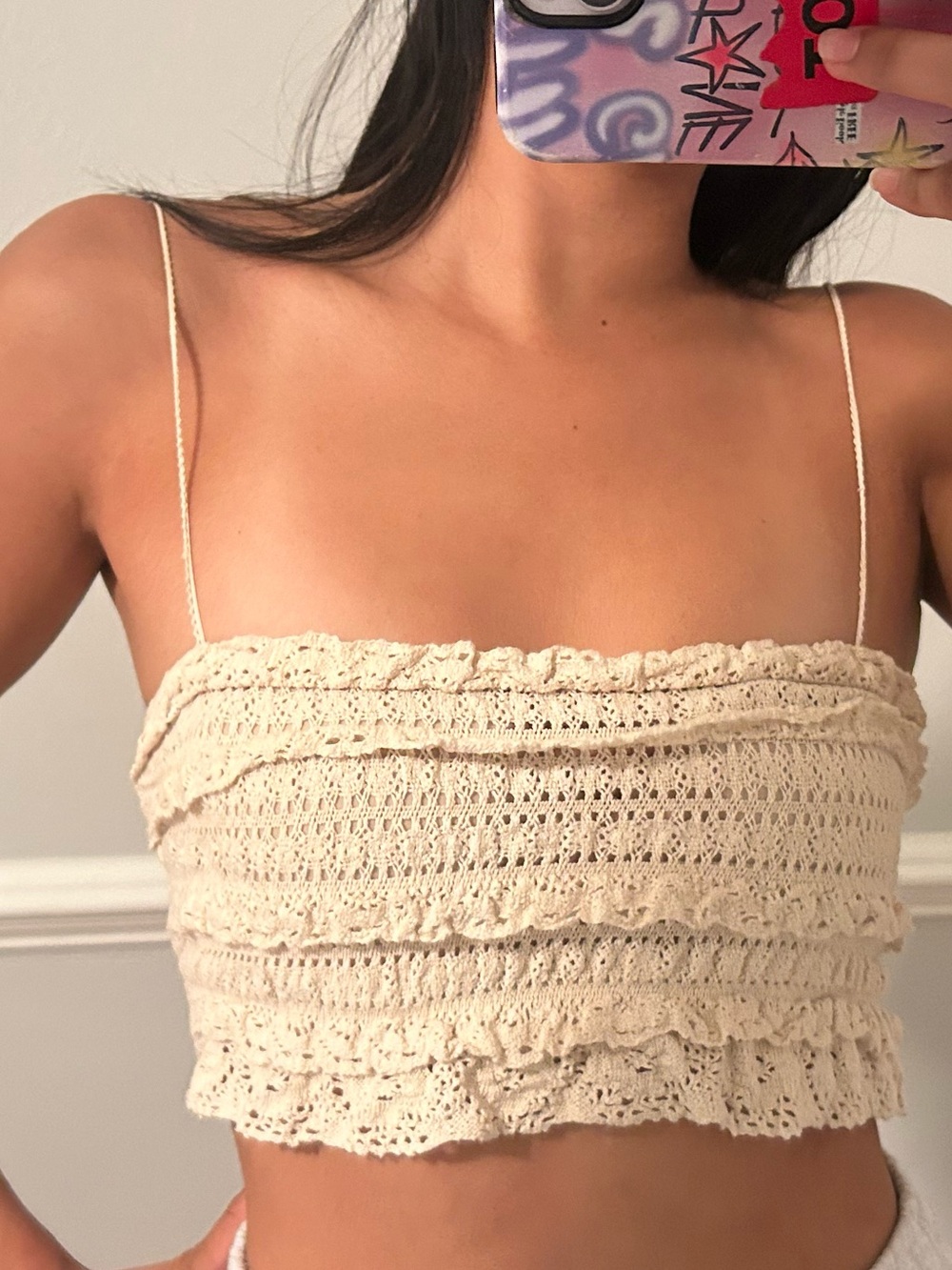 Zara Cream Crochet Ruffle Camisole
